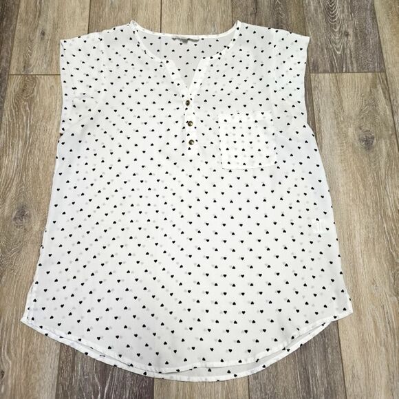 Daisy Mae Semi Sheer Heart Cap Sleeve Relaxed Fit Blouse Women's Medium White - Picture 1 of 10